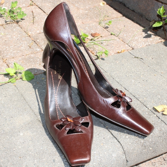 Kate spade brown square toe kitten heels - Picture 2 of 7